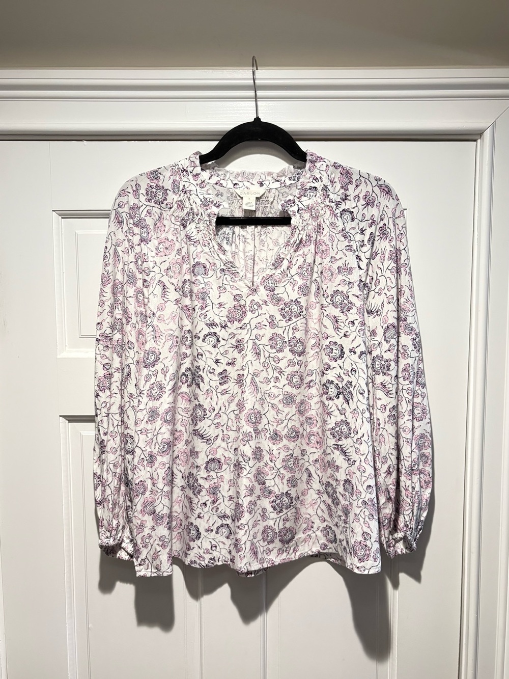 Caslon Women’s Blouse Floral Ruffle-Neck Long Sleeve Medium
